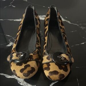 Stuart Weitzman Leopard Print Flats with Black Buckle